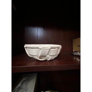 Vintage Mid Century PCCW White Woven Basket Ceramic Pottery 8"